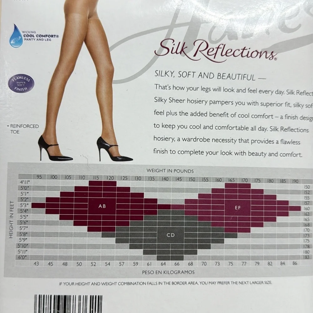 Hanes‎ NEW Silk Reflections Sheer Hosiery 1 black 1 Nude SZ AB control top